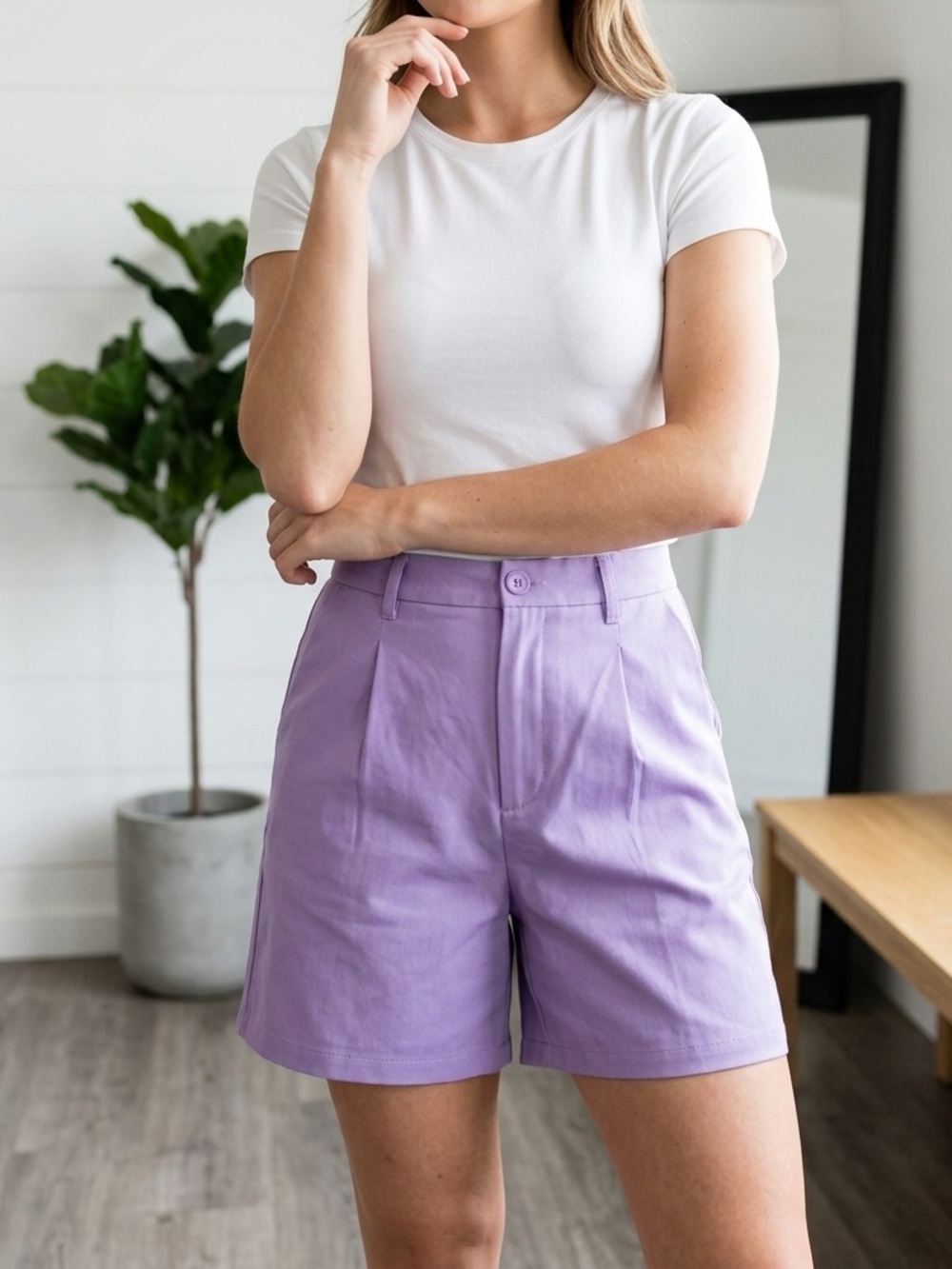 H&M Divided Lavender Purple Pleated High Waisted Bermuda Shorts Size 8